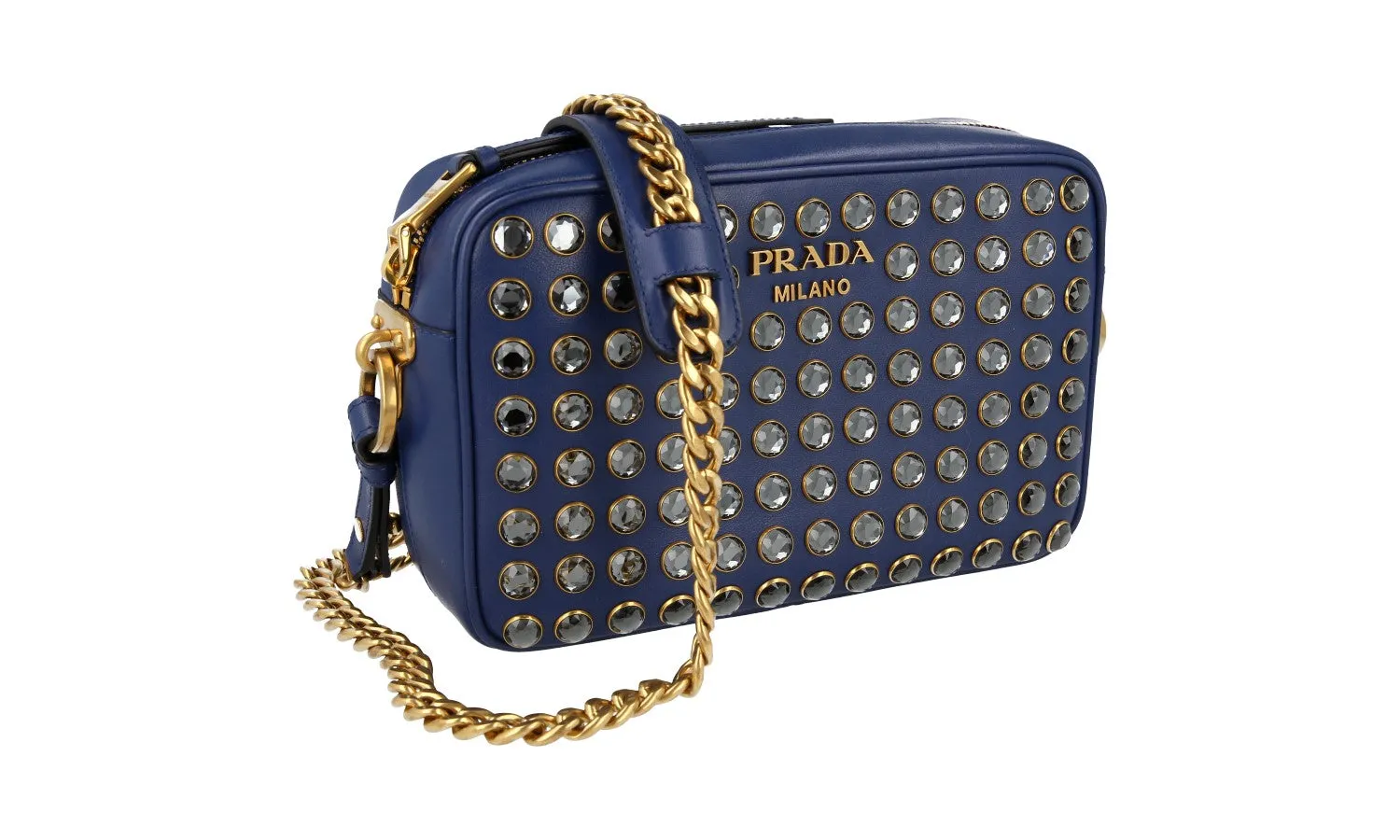 Prada Women's Blue Leather Crystal Shoulder Bag 1BH103