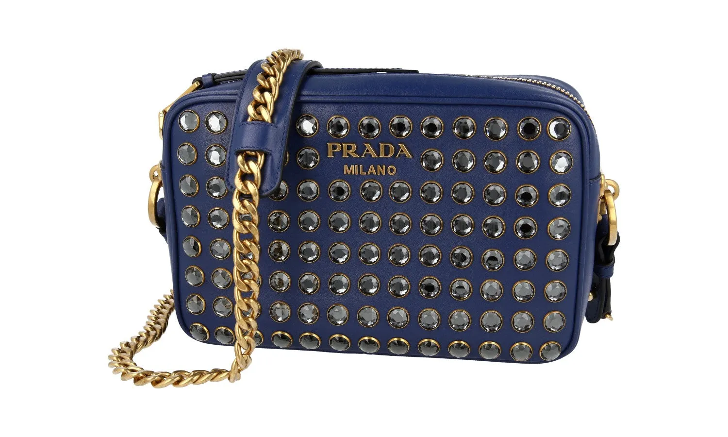 Prada Women's Blue Leather Crystal Shoulder Bag 1BH103