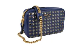 Prada Women's Blue Leather Crystal Shoulder Bag 1BH103