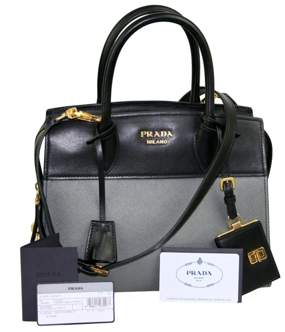 Prada Women's Grey High-Quality Saffiano Leather Esplanade Shoulder Bag 1BA045