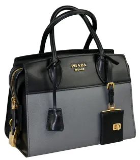 Prada Women's Grey High-Quality Saffiano Leather Esplanade Shoulder Bag 1BA045