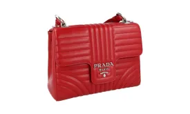 Prada Women's Red Leather Diagramme Shoulder Bag 1BA196