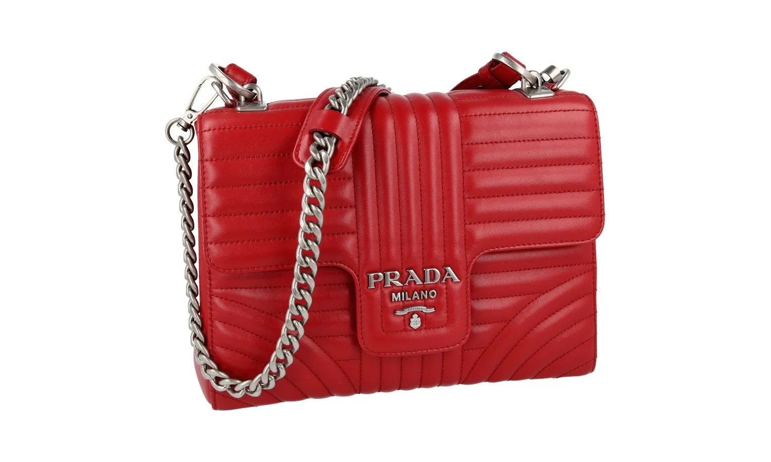 Prada Women's Red Leather Diagramme Shoulder Bag 1BA196