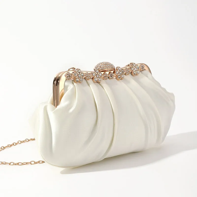Ruffle Diamond Satin Party Cloud Bag