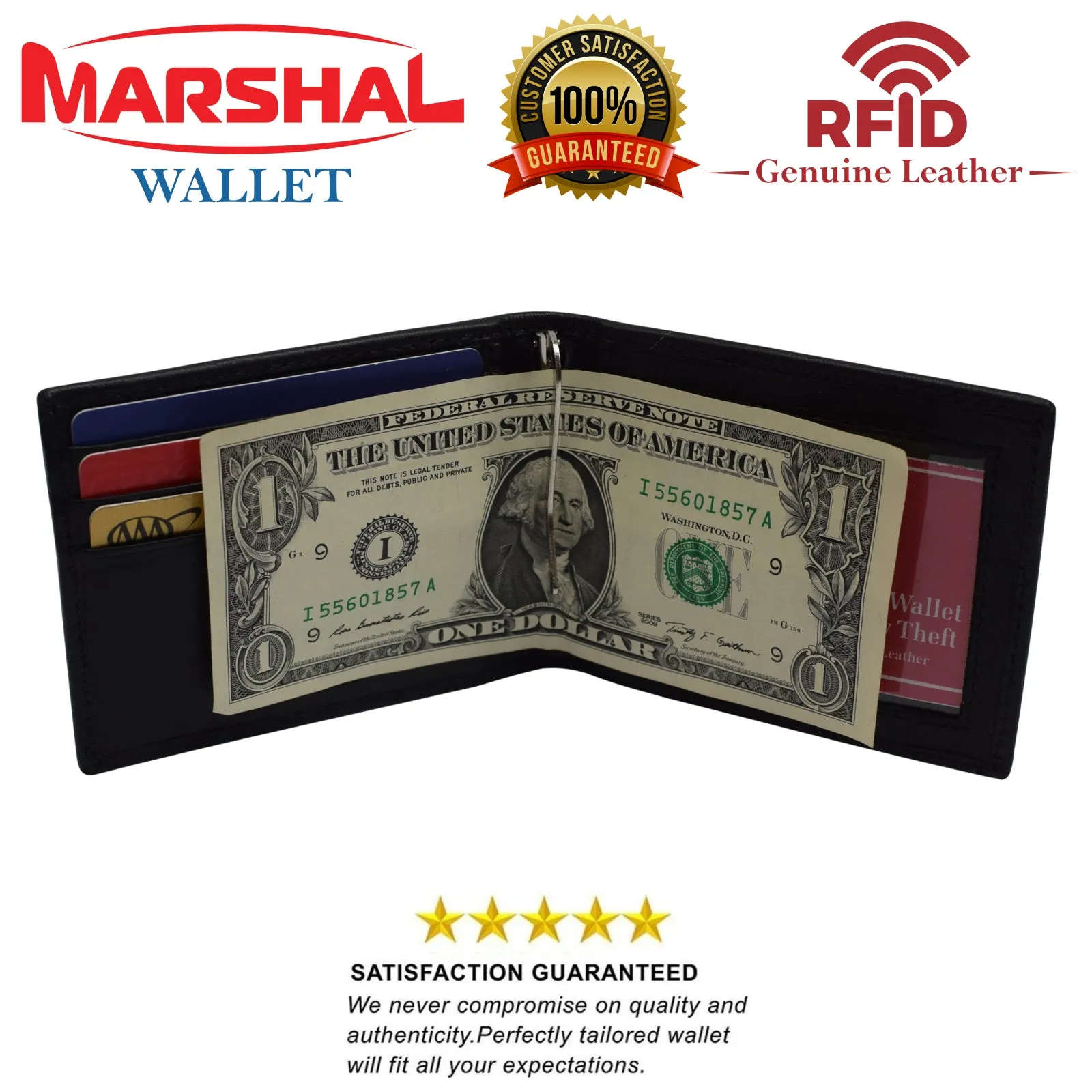Slim Wallet Money Clip RFID Blocking Minimalist Bifold Wallet Leather Front Pocket ID Card Holder
