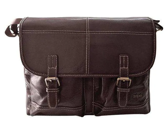 Trendy Messenger Laptop Bag - Genuine Leather - Brown