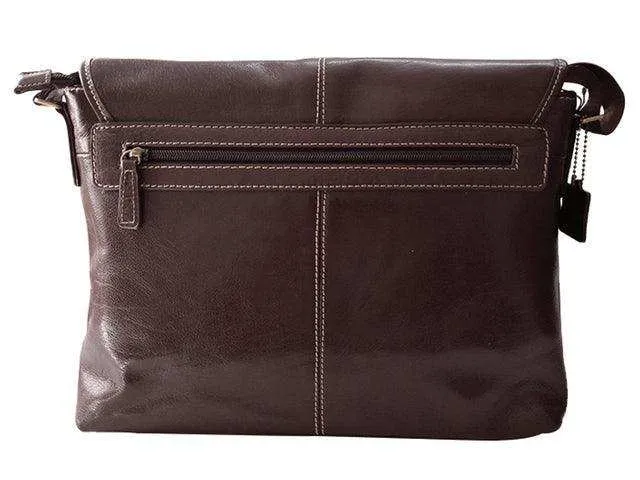 Trendy Messenger Laptop Bag - Genuine Leather - Brown
