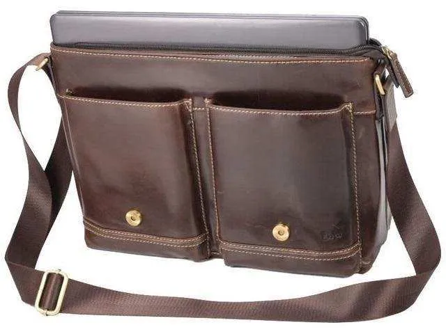 Trendy Messenger Laptop Bag - Genuine Leather - Brown