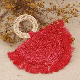 Warrior Raffia Straw Bag in Red