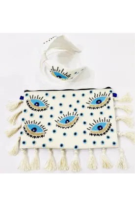 White Beads Embroidery Work Sling Bag With Hairband